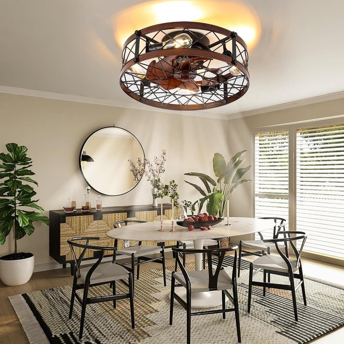 20 in. Black Caged Flush Mount Ceiling Fan Light, Farmhouse Small Reversible Ceiling Fan for Bedroom Office, Kitchen Ceiling Fans with Lights -6-ErisView