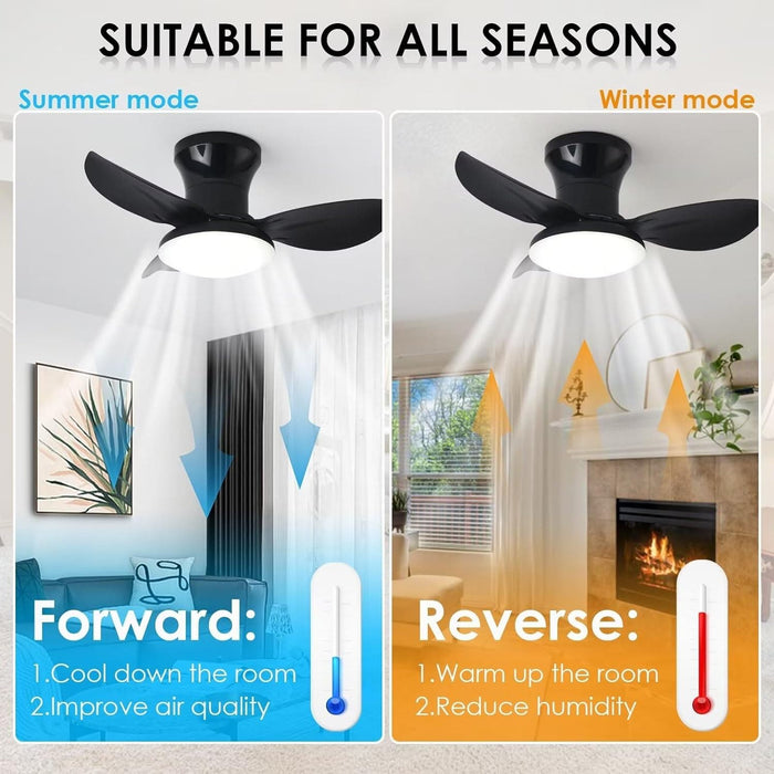 20 in. Black Dimmable Modern Flush Mount Low Profile Ceiling Fan with Remote Control, Indoor Smart Ceiling Fan with Light, Bedroom Ceiling Fans-11-ErisView