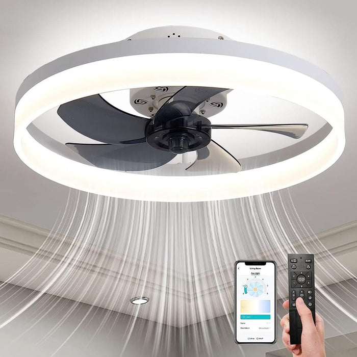 20 in. Black Dimmable Modern Flush Mount Low Profile Ceiling Fan with Remote Control, Indoor Smart Ceiling Fan with Light, Bedroom Ceiling Fans-12-ErisView