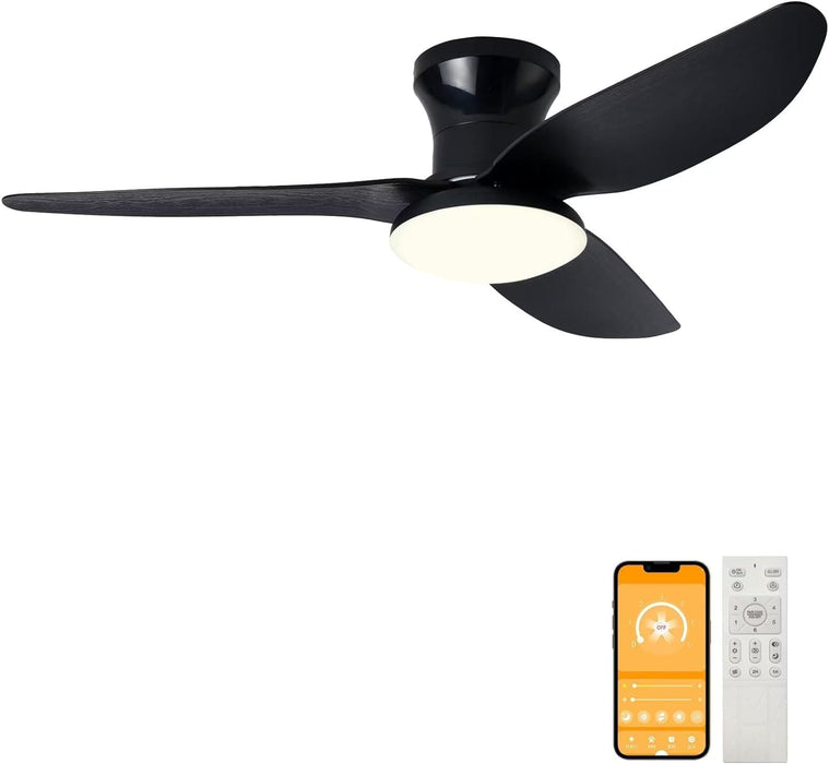 20 in. Black Dimmable Modern Flush Mount Low Profile Ceiling Fan with Remote Control, Indoor Smart Ceiling Fan with Light, Bedroom Ceiling Fans-15-ErisView