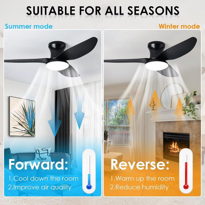 20 in. Black Dimmable Modern Flush Mount Low Profile Ceiling Fan with Remote Control, Indoor Smart Ceiling Fan with Light, Bedroom Ceiling Fans-18-ErisView