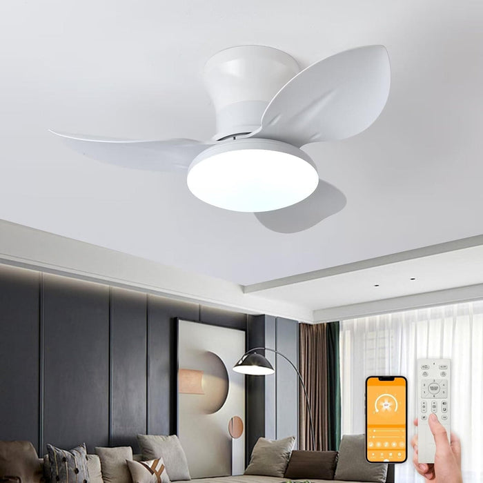 20 in. Black Dimmable Modern Flush Mount Low Profile Ceiling Fan with Remote Control, Indoor Smart Ceiling Fan with Light, Bedroom Ceiling Fans-20-ErisView