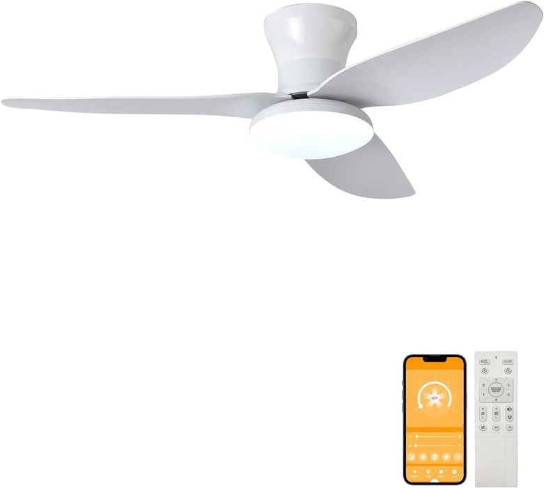 20 in. Black Dimmable Modern Flush Mount Low Profile Ceiling Fan with Remote Control, Indoor Smart Ceiling Fan with Light, Bedroom Ceiling Fans-25-ErisView