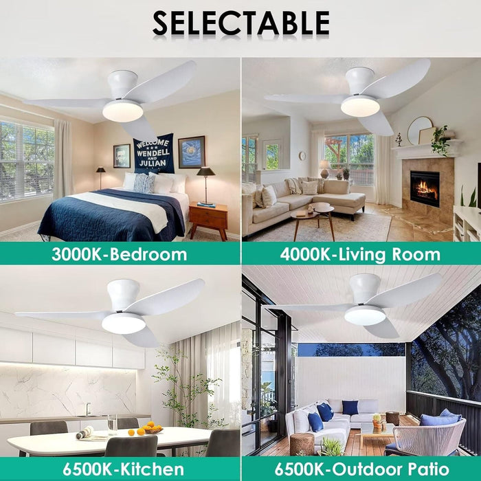 20 in. Black Dimmable Modern Flush Mount Low Profile Ceiling Fan with Remote Control, Indoor Smart Ceiling Fan with Light, Bedroom Ceiling Fans-26-ErisView