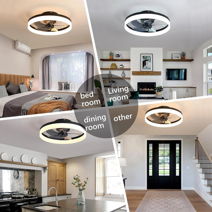 20 in. Black Dimmable Modern Flush Mount Low Profile Ceiling Fan with Remote Control, Indoor Smart Ceiling Fan with Light, Bedroom Ceiling Fans-2-ErisView