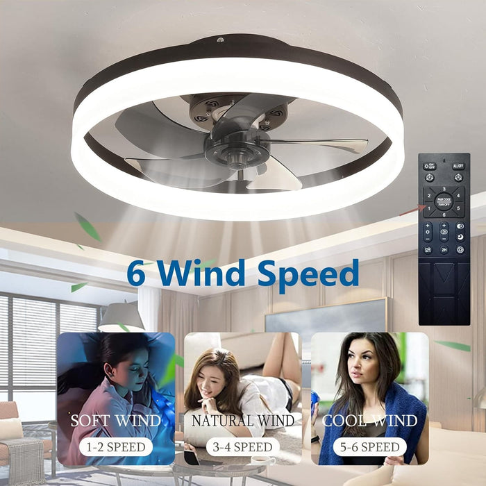 20 in. Black Dimmable Modern Flush Mount Low Profile Ceiling Fan with Remote Control, Indoor Smart Ceiling Fan with Light, Bedroom Ceiling Fans-3-ErisView