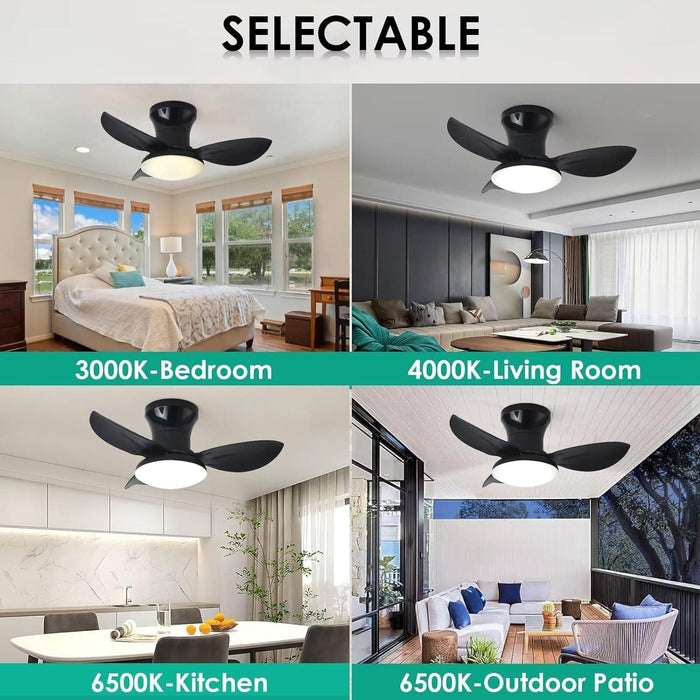 20 in. Black Dimmable Modern Flush Mount Low Profile Ceiling Fan with Remote Control, Indoor Smart Ceiling Fan with Light, Bedroom Ceiling Fans-8-ErisView