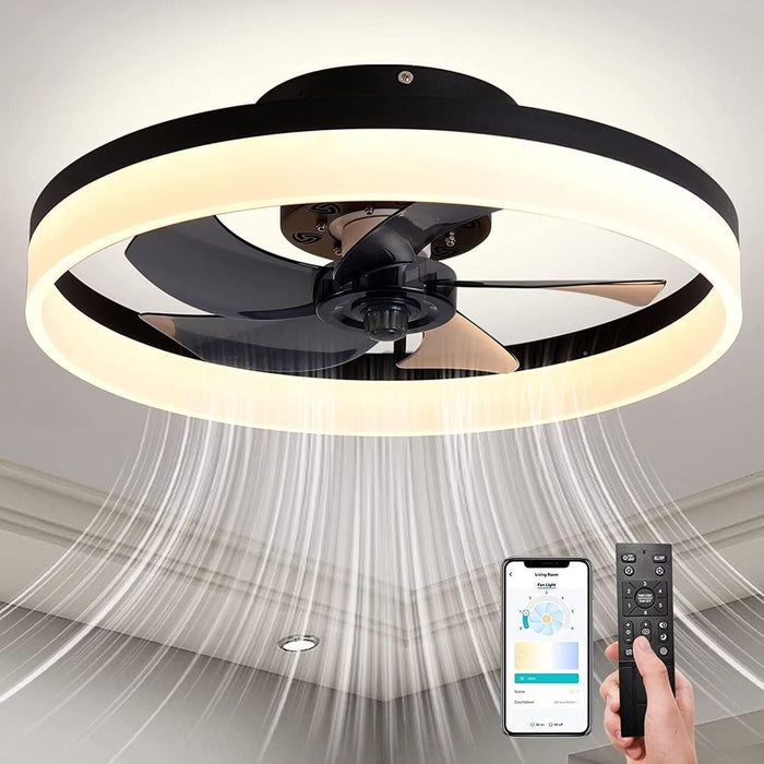 20 in. Black Dimmable Modern Flush Mount Low Profile Ceiling Fan with Remote Control, Indoor Smart Ceiling Fan with Light, Bedroom Ceiling Fans-1-ErisView
