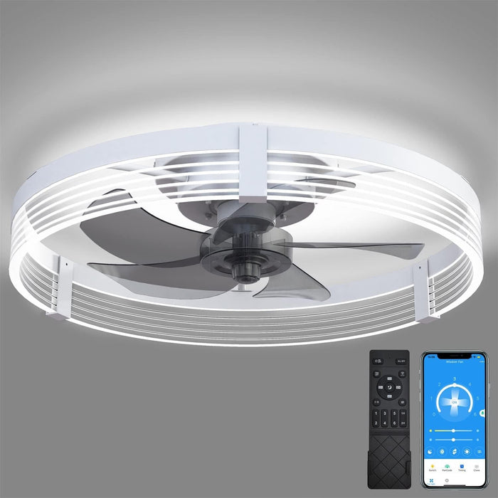 20 in. Black Indoor Ceiling Fan with Low Profile Light and Remote, Modern Dimmable Flush Mount Bedroom Ceiling Fans-10-ErisView