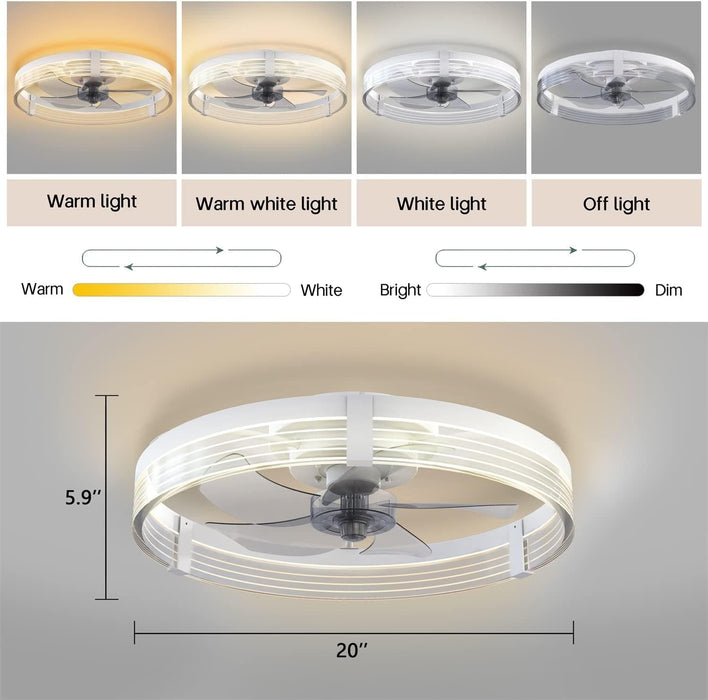 20 in. Black Indoor Ceiling Fan with Low Profile Light and Remote, Modern Dimmable Flush Mount Bedroom Ceiling Fans-11-ErisView