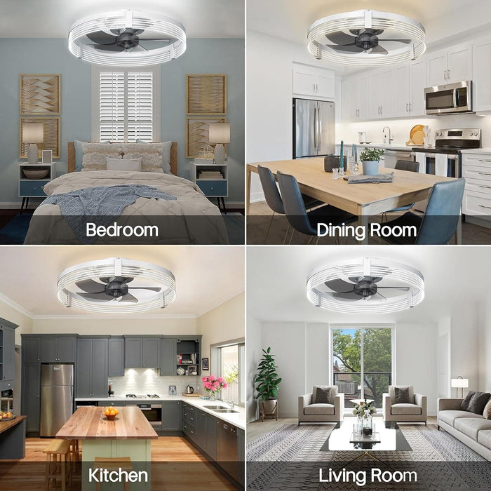 20 in. Black Indoor Ceiling Fan with Low Profile Light and Remote, Modern Dimmable Flush Mount Bedroom Ceiling Fans-15-ErisView