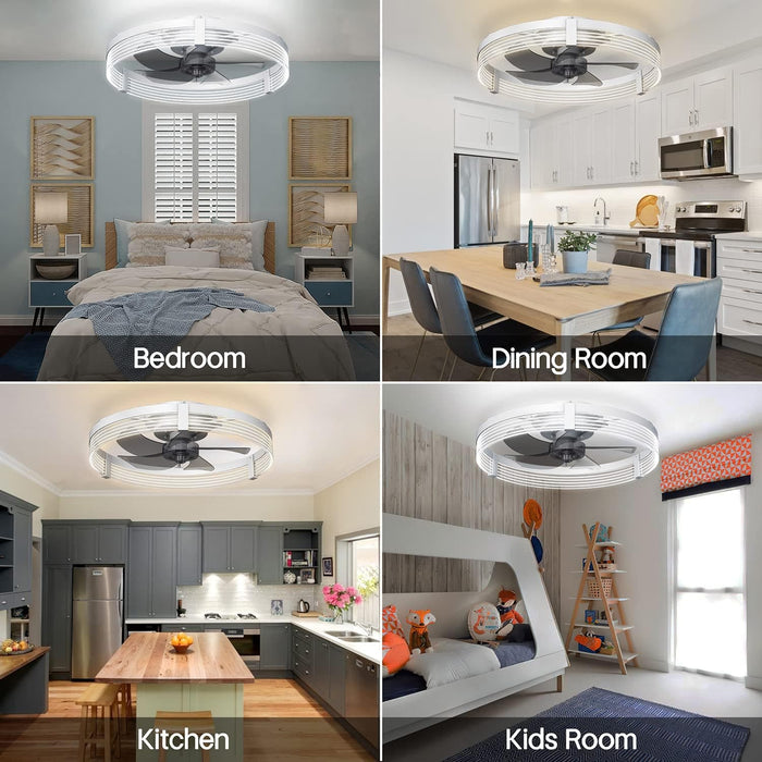 20 in. Black Indoor Ceiling Fan with Low Profile Light and Remote, Modern Dimmable Flush Mount Bedroom Ceiling Fans-16-ErisView