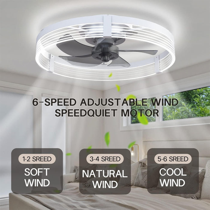 20 in. Black Indoor Ceiling Fan with Low Profile Light and Remote, Modern Dimmable Flush Mount Bedroom Ceiling Fans-19-ErisView