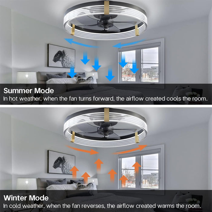 20 in. Black Indoor Ceiling Fan with Low Profile Light and Remote, Modern Dimmable Flush Mount Bedroom Ceiling Fans-3-ErisView