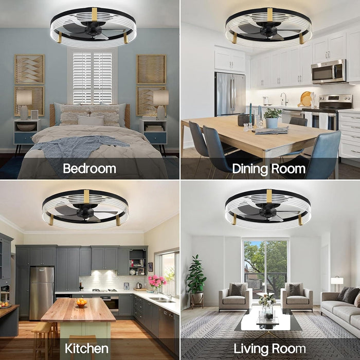 20 in. Black Indoor Ceiling Fan with Low Profile Light and Remote, Modern Dimmable Flush Mount Bedroom Ceiling Fans-6-ErisView