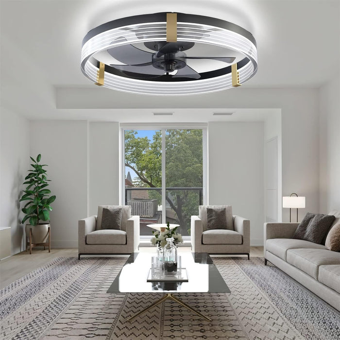 20 in. Black Indoor Ceiling Fan with Low Profile Light and Remote, Modern Dimmable Flush Mount Bedroom Ceiling Fans-7-ErisView