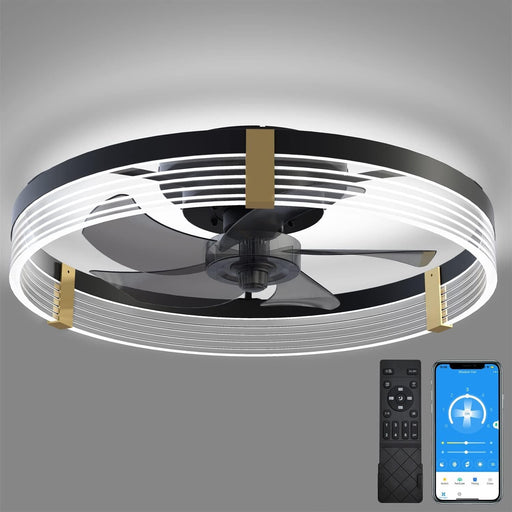 20 in. Black Indoor Ceiling Fan with Low Profile Light and Remote, Modern Dimmable Flush Mount Bedroom Ceiling Fans-1-ErisView