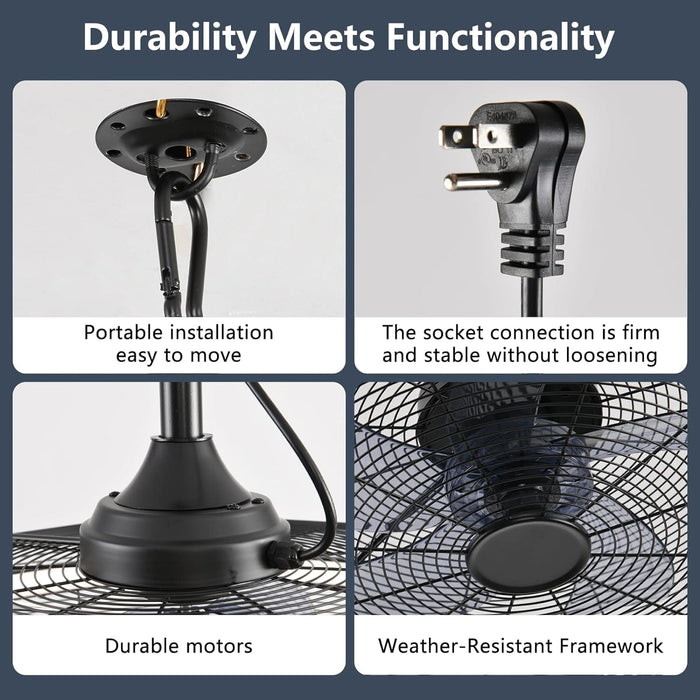 20 in. Black Outdoor Ceiling Fan with Light, Remote Control Fan, Outdoor Fan for Gazebo, Patio Fans, Outdoor Fans for Pergolas, Hanging Ceiling Fan-6-ErisView