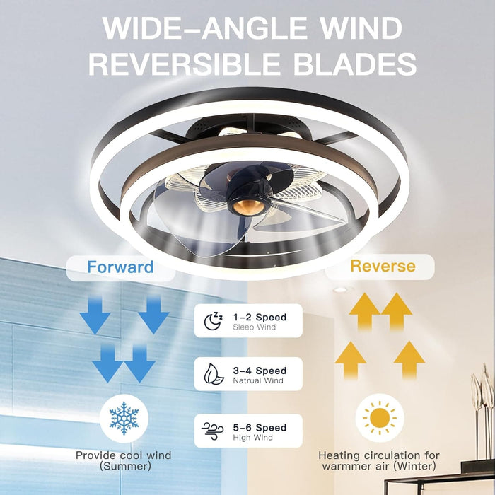 20 in. Black Remote Control Ceiling Fan with Light, Low Profile Flush Mount Ceiling Fan, Quiet Reversible Fan in Winter Summer for Bedroom Living Room-7-ErisView