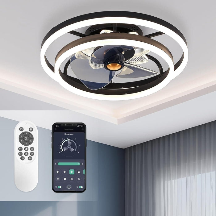 20 in. Black Remote Control Ceiling Fan with Light, Low Profile Flush Mount Ceiling Fan, Quiet Reversible Fan in Winter Summer for Bedroom Living Room-1-ErisView