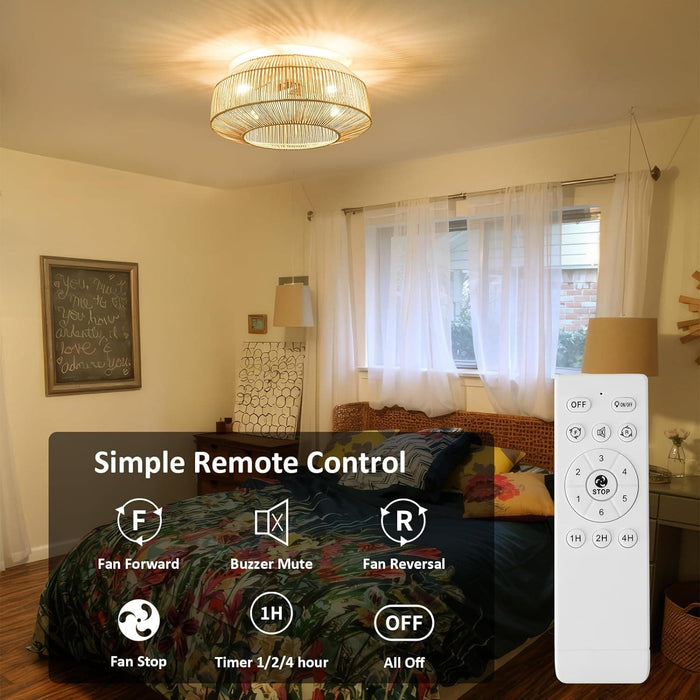 20 in. Boho Caged Ceiling Fan with Light, Rattan Ceiling Fan with Lights and Remote, Enclosed Ceiling Fan for Bedroom Living Room Kitchen-4-ErisView