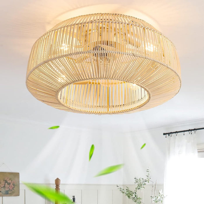 20 in. Boho Caged Ceiling Fan with Light, Rattan Ceiling Fan with Lights and Remote, Enclosed Ceiling Fan for Bedroom Living Room Kitchen-1-ErisView