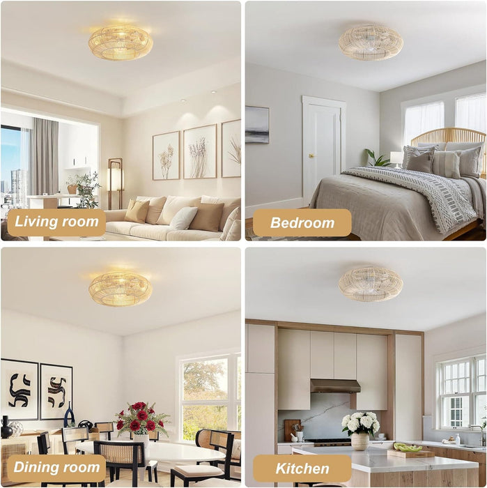 20 in. Boho Caged Ceiling Fan with Light and Remote, Flush Mount Rattan Fandelier, Bamboo Ceiling Fan Light Fixture for Bedroom Dining Room Living Room-6-ErisView