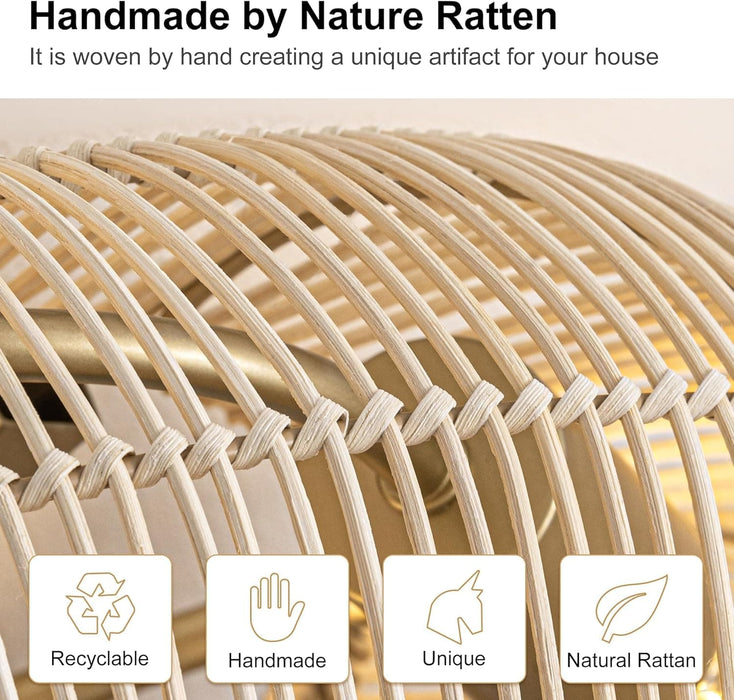 20 in. Boho Caged Ceiling Fan with Light and Remote, Flush Mount Rattan Fandelier, Bamboo Ceiling Fan Light Fixture for Bedroom Dining Room Living Room-7-ErisView