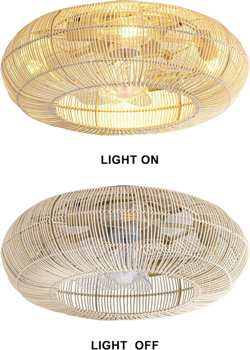 20 in. Boho Caged Ceiling Fan with Light and Remote, Flush Mount Rattan Fandelier, Bamboo Ceiling Fan Light Fixture for Bedroom Dining Room Living Room-8-ErisView