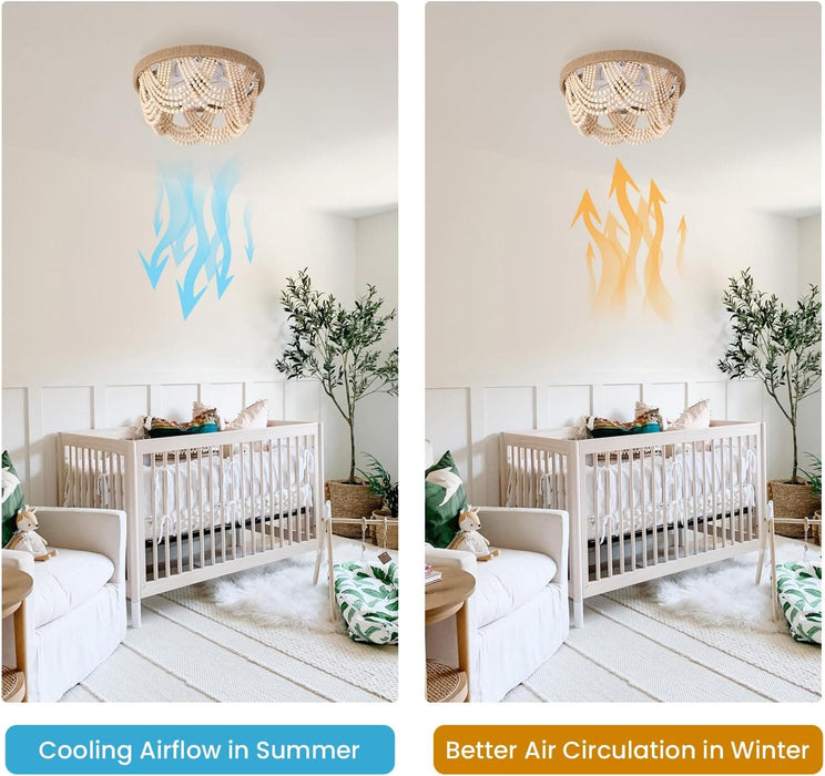20 in. Boho Ceiling Fan, White Fandelier Flush Mounts with Lights and Remote Control, Low Profile Wood Beaded Ceiling Fan for Living Room Bedroom-8-ErisView