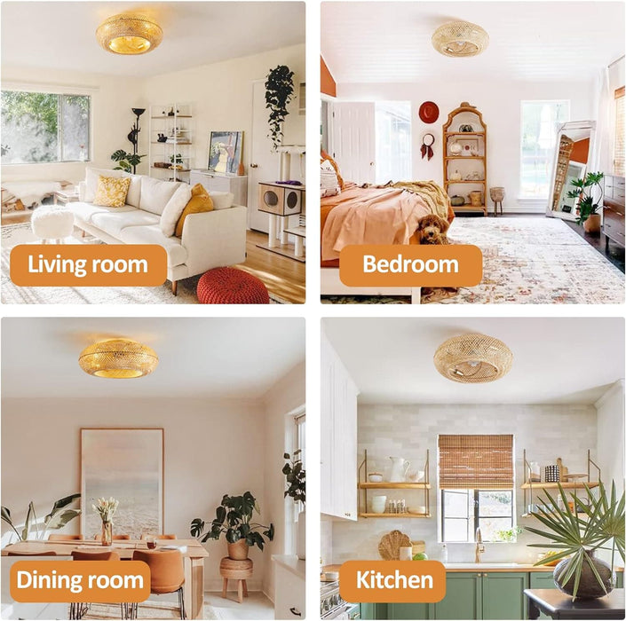 20 in. Boho Ceiling Fan with Light and Remote, Flush Mount Caged Enclosed Ceiling Fan, Rattan Bamboo Ceiling Fan for Bedroom Living Room -6-ErisView