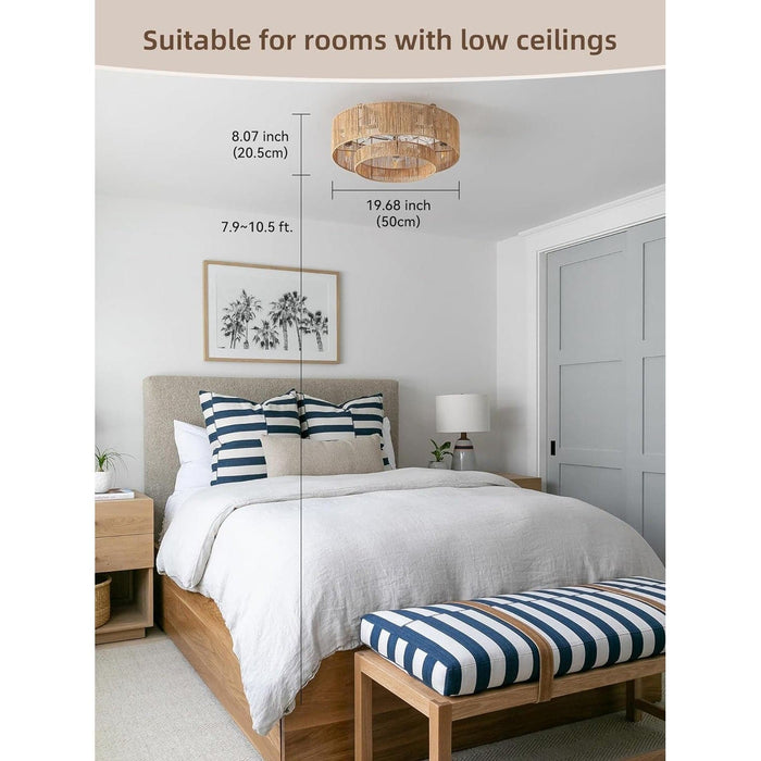 20 in. Boho Ceiling Fan with Lights, Flush Mount Caged Rattan Ceiling Fan, Remote Ceiling Fan with Light, Ceiling Fan with Low Profile Light for Bedroom-4-ErisView