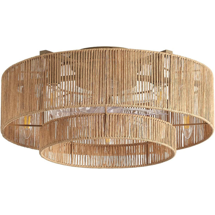 20 in. Boho Ceiling Fan with Lights, Flush Mount Caged Rattan Ceiling Fan, Remote Ceiling Fan with Light, Ceiling Fan with Low Profile Light for Bedroom-8-ErisView