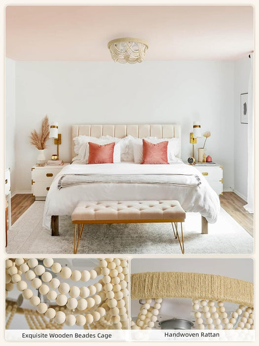 20 in. Boho Chandelier Ceiling Fan with Light, Caged Ceiling Fan with Remote, Flush Mount Wood Beaded Ceiling Fans, Nursery Ceiling Fan, Girl's Room-7-ErisView