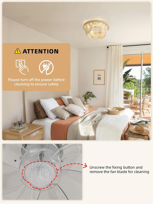 20 in. Boho Chandelier Ceiling Fan with Light, Caged Ceiling Fan with Remote, Flush Mount Wood Beaded Ceiling Fans, Nursery Ceiling Fan, Girl's Room-8-ErisView