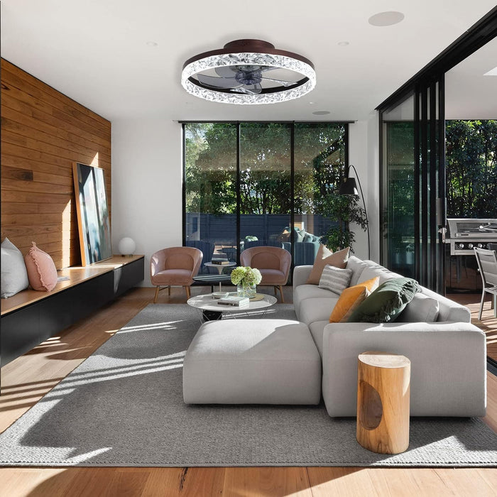 20 in. Brown Ceiling Fan with Lights, Dimmable Remote Control Ceiling Fans, Semi Flush Mount Low Profile Fan-3-ErisView