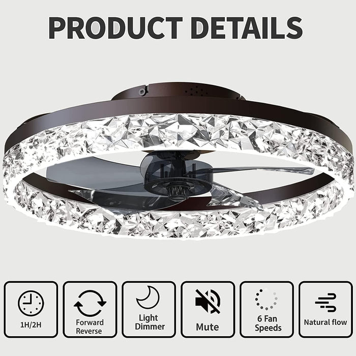 20 in. Brown Ceiling Fan with Lights, Dimmable Remote Control Ceiling Fans, Semi Flush Mount Low Profile Fan-6-ErisView