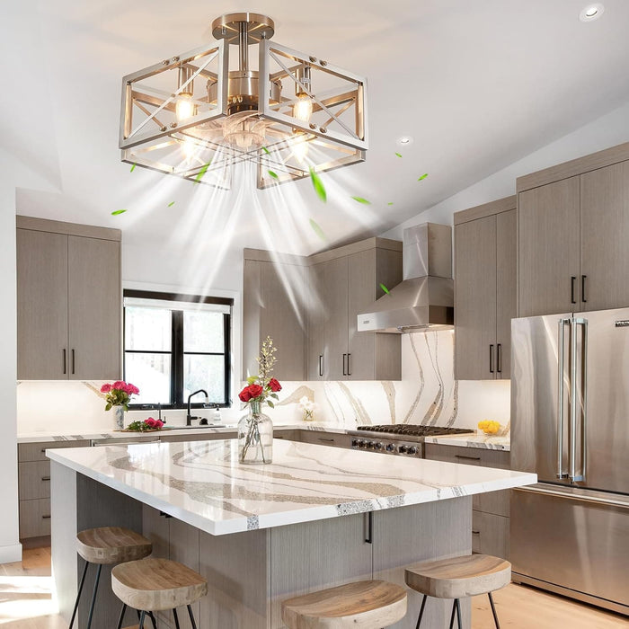 20 in. Brushed Nickel Ceiling Fandelier with Light and Remote, Modern Chandelier Fan, Flush Mount Kitchen Ceiling Fans, Living Room Fan with Light-10-ErisView