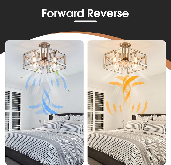20 in. Brushed Nickel Ceiling Fandelier with Light and Remote, Modern Chandelier Fan, Flush Mount Kitchen Ceiling Fans, Living Room Fan with Light-2-ErisView