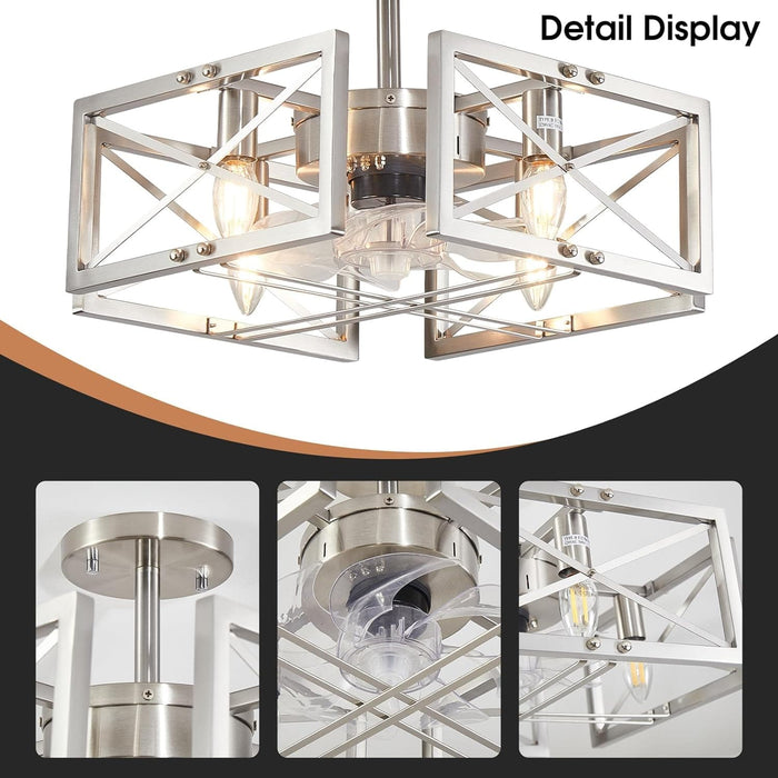 20 in. Brushed Nickel Ceiling Fandelier with Light and Remote, Modern Chandelier Fan, Flush Mount Kitchen Ceiling Fans, Living Room Fan with Light-6-ErisView