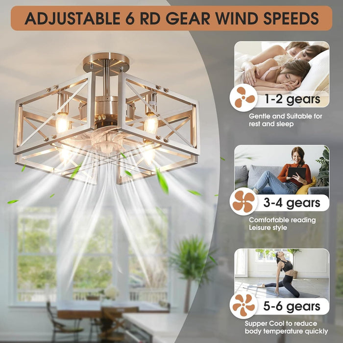 20 in. Brushed Nickel Ceiling Fandelier with Light and Remote, Modern Chandelier Fan, Flush Mount Kitchen Ceiling Fans, Living Room Fan with Light-7-ErisView