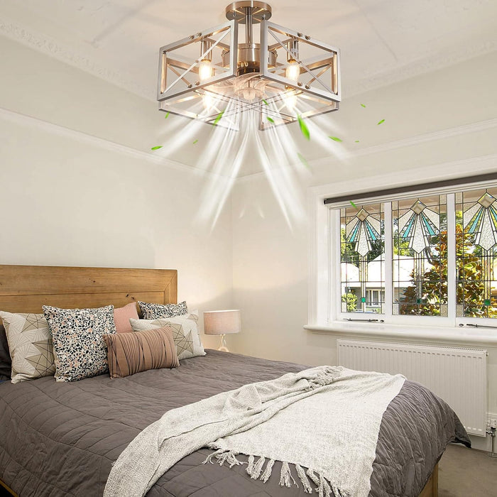 20 in. Brushed Nickel Ceiling Fandelier with Light and Remote, Modern Chandelier Fan, Flush Mount Kitchen Ceiling Fans, Living Room Fan with Light-9-ErisView