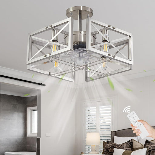 20 in. Brushed Nickel Ceiling Fandelier with Light and Remote, Modern Chandelier Fan, Flush Mount Kitchen Ceiling Fans, Living Room Fan with Light-1-ErisView