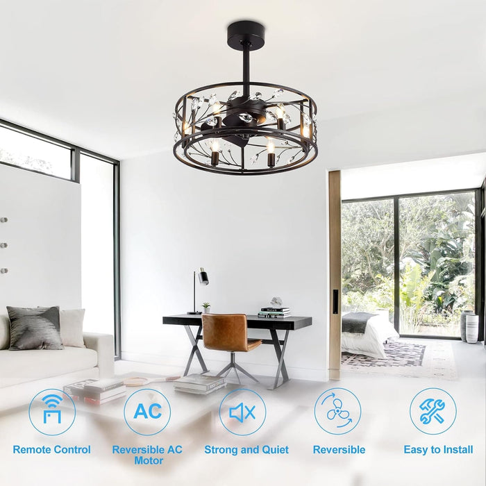 20 in. Caged Ceiling Fan with Light Remote Control, Quiet Crystal Ceiling Fan for Bedroom Living Room-2-ErisView