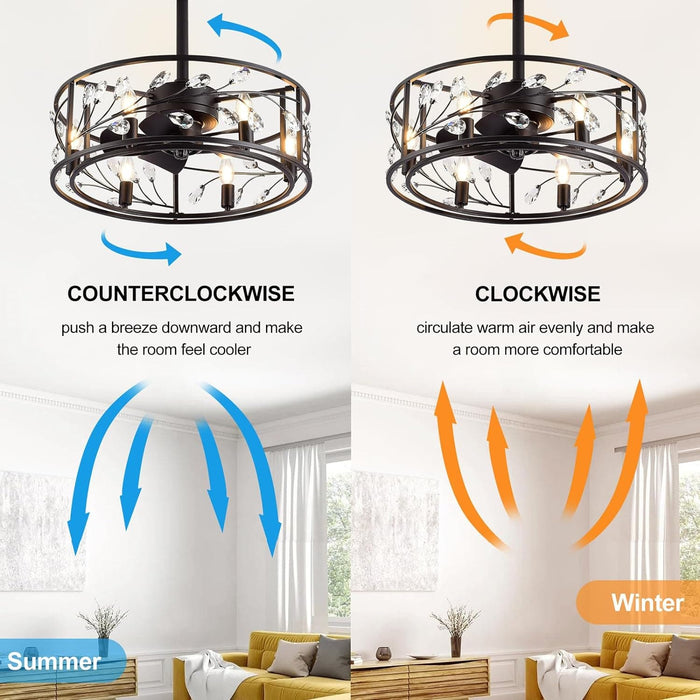20 in. Caged Ceiling Fan with Light Remote Control, Quiet Crystal Ceiling Fan for Bedroom Living Room-3-ErisView