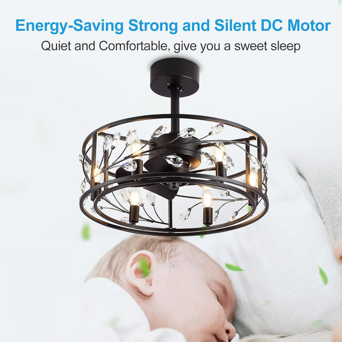 20 in. Caged Ceiling Fan with Light Remote Control, Quiet Crystal Ceiling Fan for Bedroom Living Room-4-ErisView