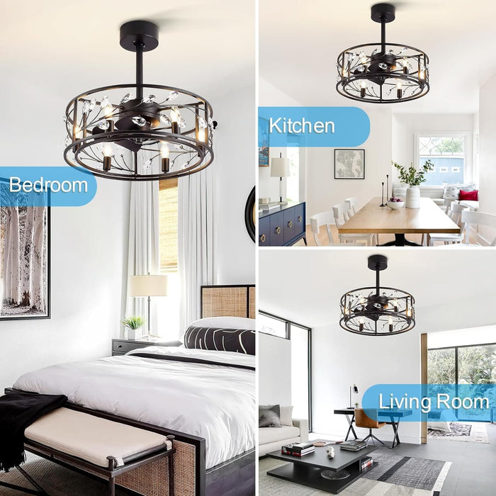 20 in. Caged Ceiling Fan with Light Remote Control, Quiet Crystal Ceiling Fan for Bedroom Living Room-7-ErisView