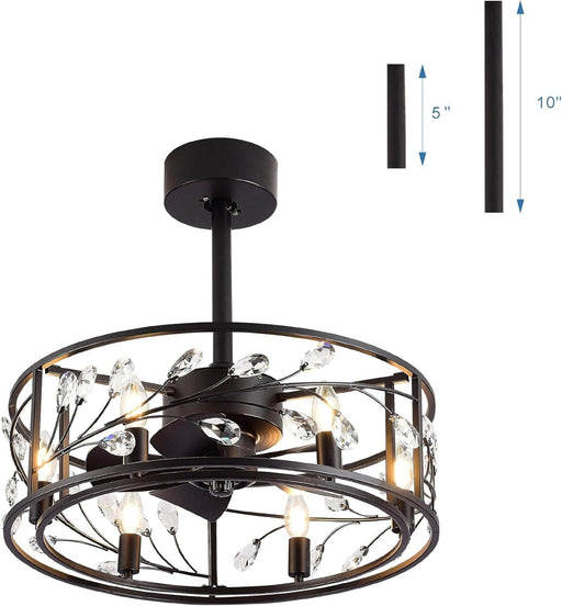 20 in. Caged Ceiling Fan with Light Remote Control, Quiet Crystal Ceiling Fan for Bedroom Living Room-1-ErisView