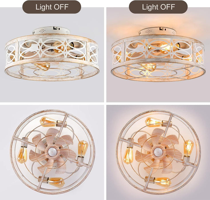 20 in. Caged Ceiling Fan with Light and Remote, Ceiling Fan without Blades, Reversible Low Ceiling Fan and Light for Bedroom Dining Room-4-ErisView
