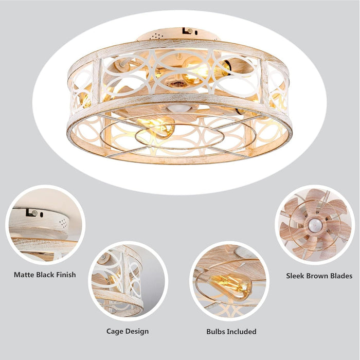 20 in. Caged Ceiling Fan with Light and Remote, Ceiling Fan without Blades, Reversible Low Ceiling Fan and Light for Bedroom Dining Room-5-ErisView